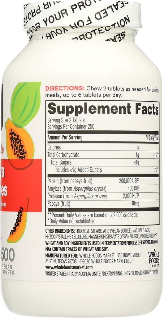 365 by Whole Foods Market, Papaya Enzymes, 500 Chews (Pack of 2)
