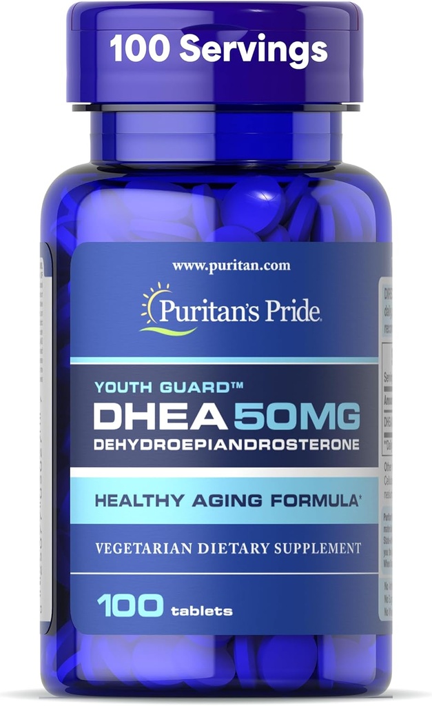 Puritan's Pride Youth Guard™ DHEA for Women and Men 50mg, Dietary Supplement for Healthy Aging, 3 Month Supply, 100 Tablets