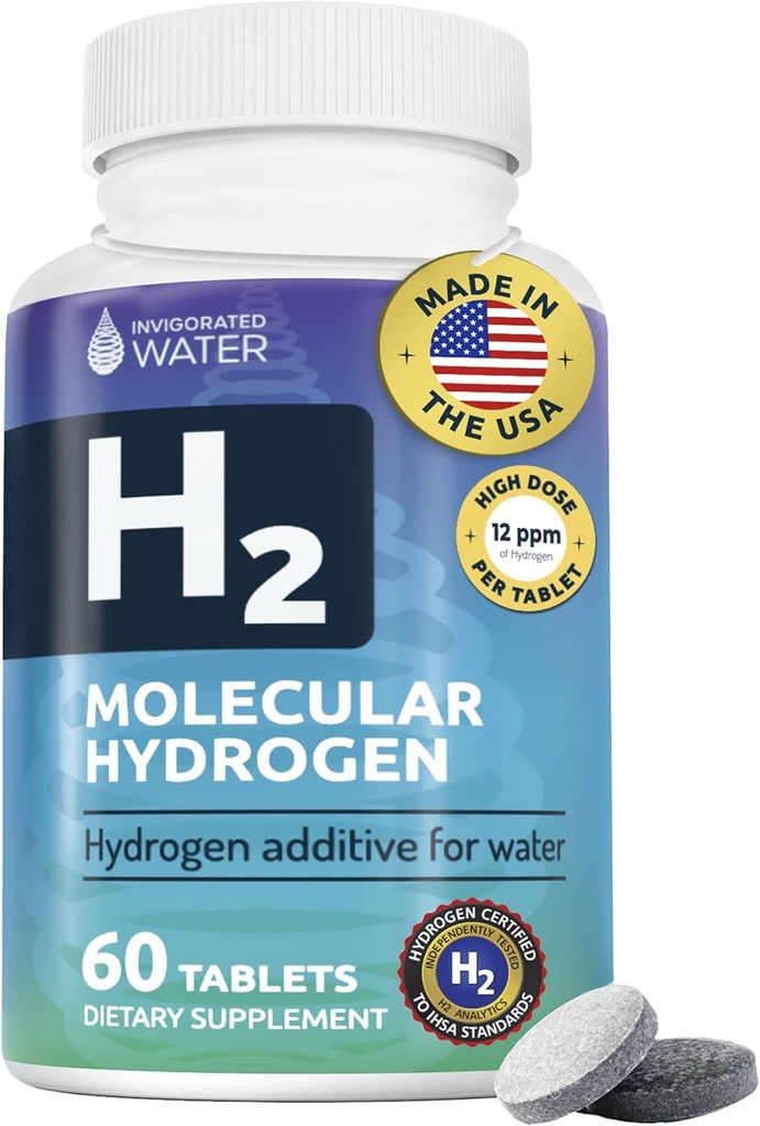 Invigorated Water Hydrogen Water Tablets with Magnesium, H2 Supplements Support Normal Energy, Brain, Cognitive Health, Non-GMO & Gluten Free - 60 Servings
