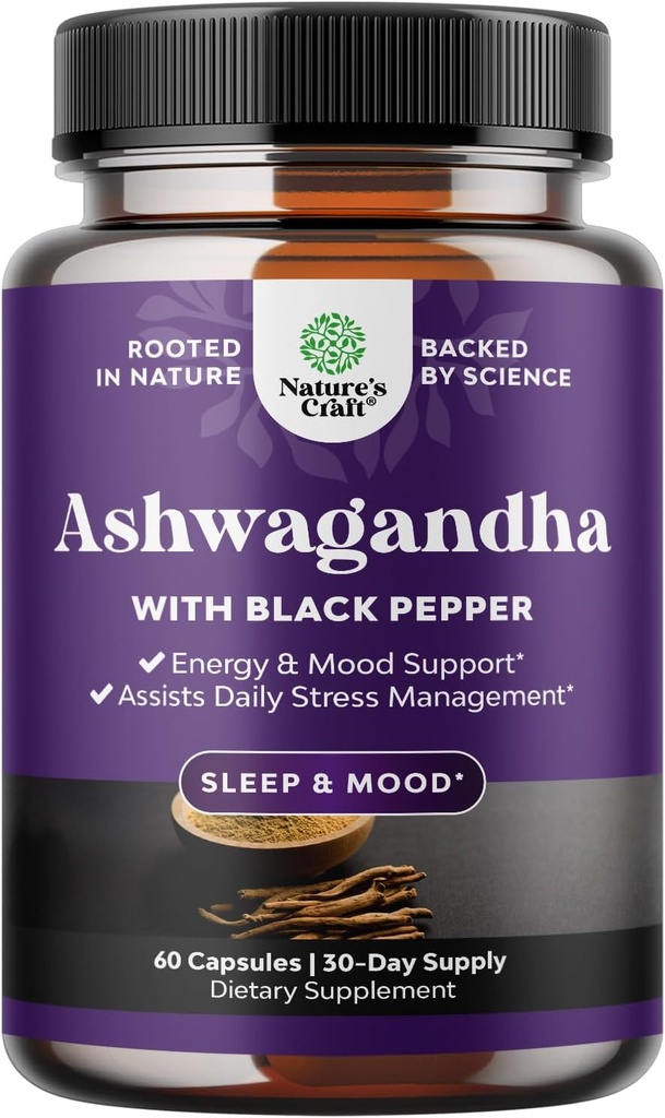 Best Ashwagandha Root Powder Capsules 1300 mg – Premium Relaxation Sleep Natural Supplement – Calming Energy Rejuvenate 100% Pure Potent Ingredients for Women and Men 30 Servings per Container