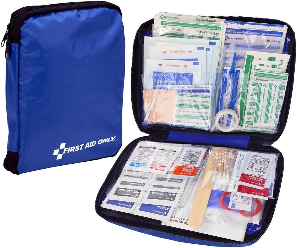 First Aid Only 299 Piece All-Purpose Emergency First Aid Kit for Home, Office, Car, Apartment, Dorm, and Camping, Travel-Friendly Compact Pouch Fits in Backpacks, Suitcases, Cabinets, and Drawers