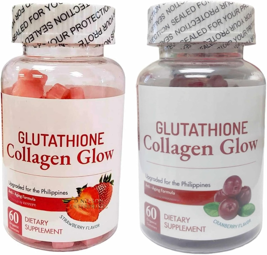 Generic Nature Glow Glutathione Collagen - Strawberry & Cranberry Flavor Bundle, 60 Chewable Gummies Each
