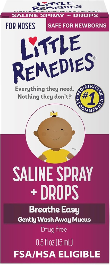 Little Remedies Saline Spray and Drops, Safe for Newborns, 0.5 fl oz