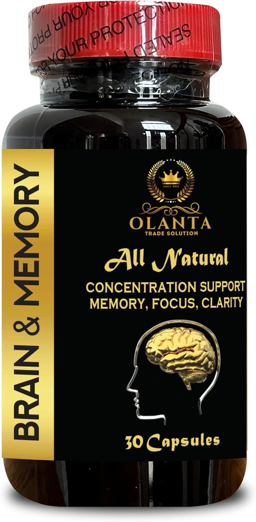 Brain Memory Support - Focus and Concentration Support, Memory Supplement for Brain Fog Clarity Energy and Recall, Brain Supplement for Memory and Focus - 1 Bottle 30 Capsules