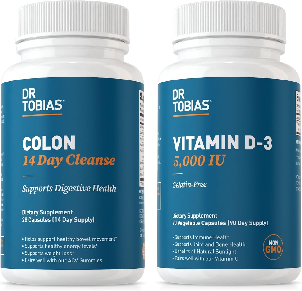 Dr. Tobias Colon 14 Day Cleanse and Vitamin D3 5000 IU Support Overall Health, Immune System and Digestive System. Non-GMO Gut Cleanse and Vitamin for Men & Women.