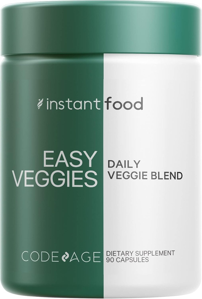 Codeage Instantfood Easy Veggies, Over 15 Vegetable Powders Equivalent All-in-One, Daily Vegan Blend, Whole Food Greens Vitamins Supplement Capsules, Phytonutrients Multivitamin, Non-GMO, 90 Capsules