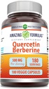Amazing Formulas Quercetin Berberine - 250mg Berberine and 250mg Quercetin, 180 Veggie Capsules Supplement | Non-GMO | Gluten Free | Made in USA | Ideal for Vegetarians