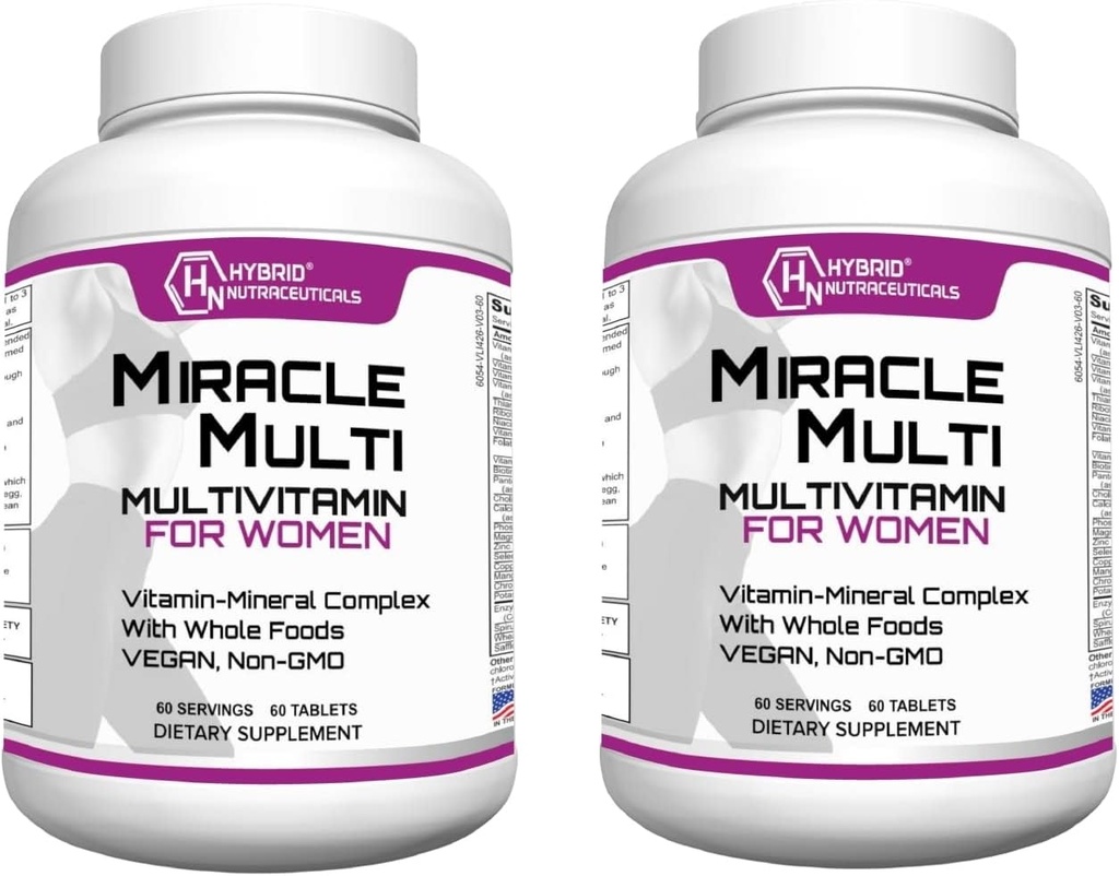 Hybrid Nutraceuticals MiracleMulti Women Multivitamin with Probiotics, Biotin, Folic Acid, Enzymes + Fruit & Vegetable Blend - Immune Support, Heart Health, Energy: 60 Servings (Non-GMO) (2)