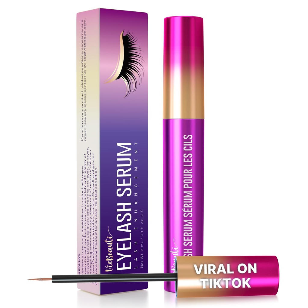 VieBeauti Premium Eyelash Growth Serum: Lash Enhancing Serum with Advanced Formula to Boost Longer Fuller and Thicker Looking Lashes - Vegan & Cruelty-Free for Sensitive Eyes 3mL 3-Month Supply