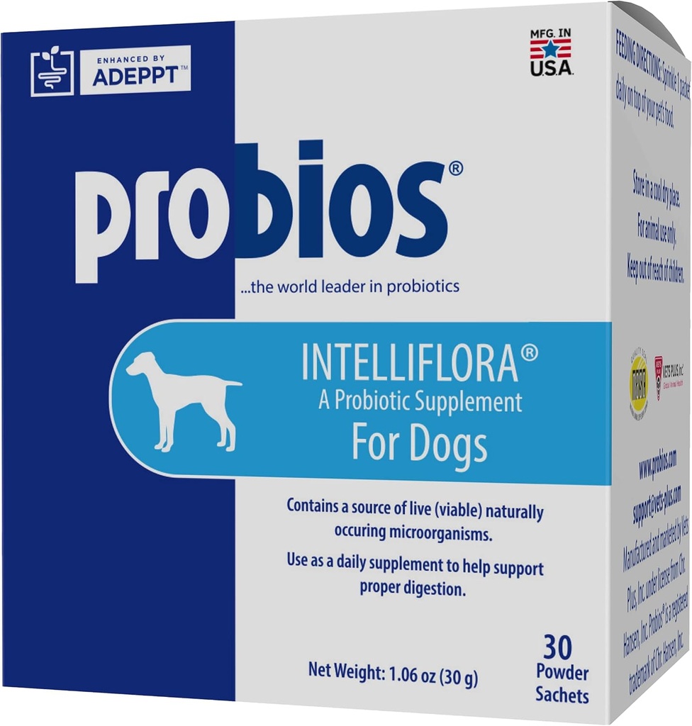 Probios Intelliflora for Dogs, Daily Probiotic Powder, Nutritional Supplement for Gut Health, Digestion & Immune Support, 30 sachets