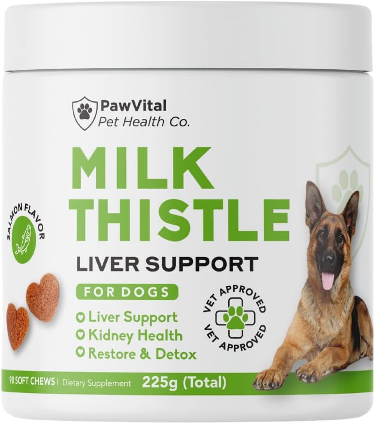 Milk Thistle for Dogs - Max Strength Liver Support Chews, Wild Alaskan Salmon Oil & Curcumin - Kidney Detox & Hepatic Support - Natural Liver Support Chews Made with Real Chicken, Choline & NAC