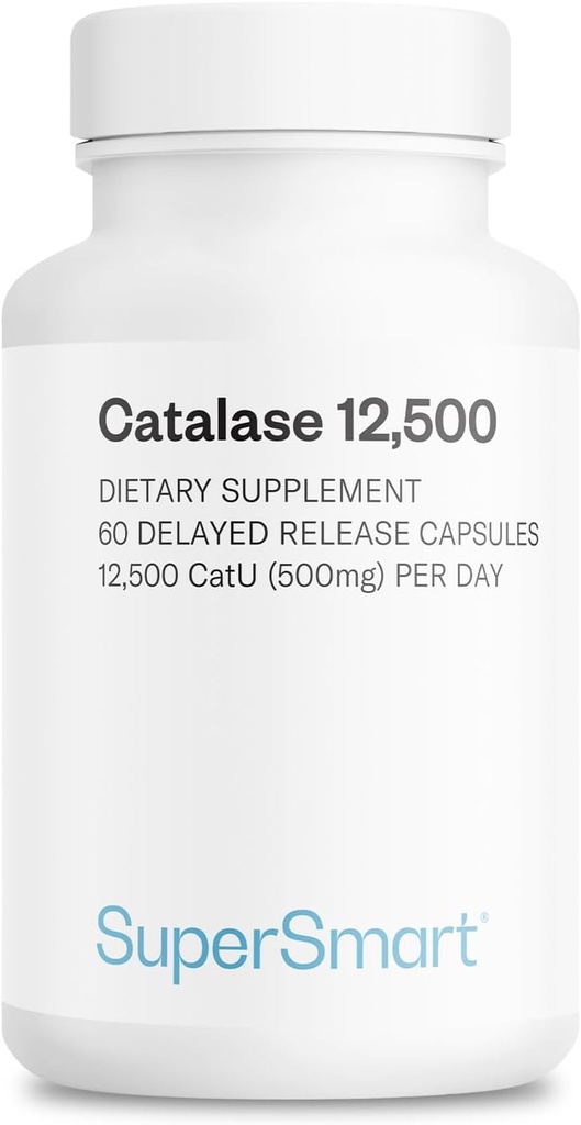 Supersmart - Catalase 500mg per Day (12500 CatU) - Natural Enzyme - Anti Gray Hair Supplement | Non-GMO & Gluten Free - 60 Delayed Release Capsules