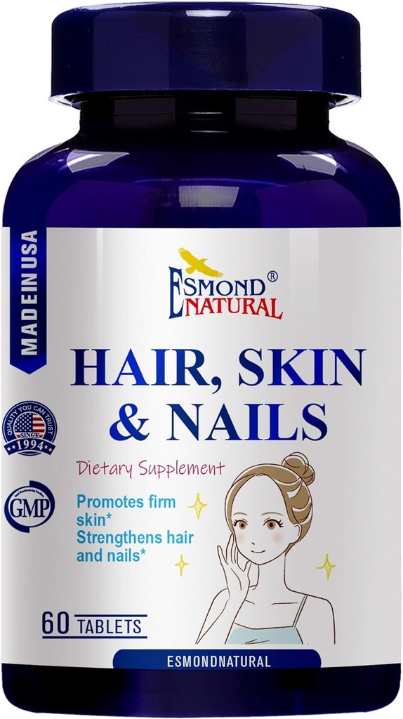 (5 Pack) Esmond Natural: Hair, Skin & Nails (Promotes Firm Skin, Strengthens Hair and Nails), GMP, Natural Product Assn Certified, Made in USA - 300 Tablets