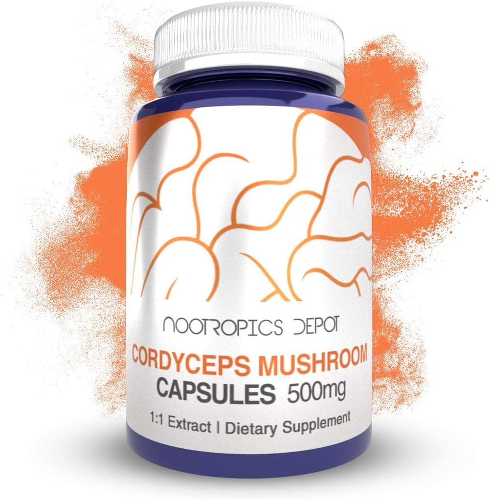 Nootropics Depot Cordyceps Mushroom Capsules | 500mg | 180 Count | Cordyceps militaris | Whole Fruiting Body Mushroom Supplement | Supports Healthy Immune System
