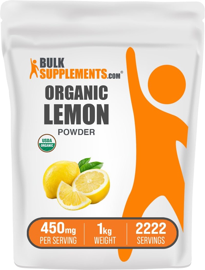 BulkSupplements.com Organic Lemon Powder - Natural Vitamin C Source, Fruit Powder, Lemon Flavoring - Gluten Free, 450mg per Serving, 1kg (2.2 lbs) (Pack of 1)