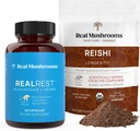 Real Mushrooms RealRest (60ct) Capsules and Reishi Mushroom Powder (45 Servings) Bundle - Mushroom Supplement for Longevity, Daily Immune Support, Improved Sleep and Relaxation - Vegan, Non-GMO