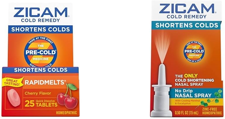 Zicam Cold Remedy, Cherry Rapidmelts (25 Count) and No-Drip Nasal Spray (0.5 Ounce) Bundle