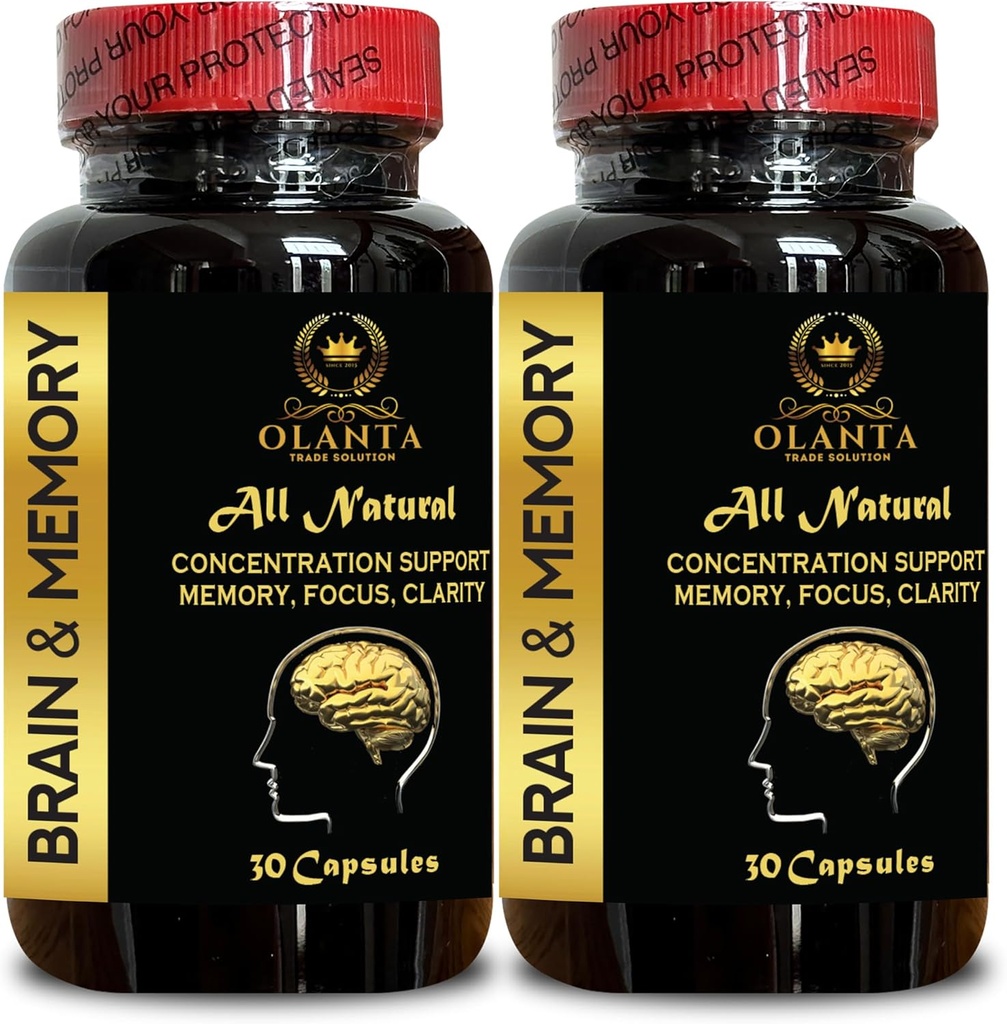 Brain Memory Support - Brain Function and Alertness, Boosts Cognitive Performance & Brain Function, Focus and Concentration, Memory Enhancement - 2 Bottles 60 Capsule