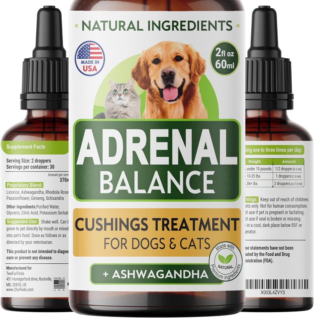 Аdrеnаl Balance for Dogs and Cats - Cushings Treatment for Pets, Аdrеnаl Support w/Ashwagandha, Licorice Root, Rhodiola Rosea – Best Cushings Treatment for Dogs - 2oz Harmony Herbal Drops