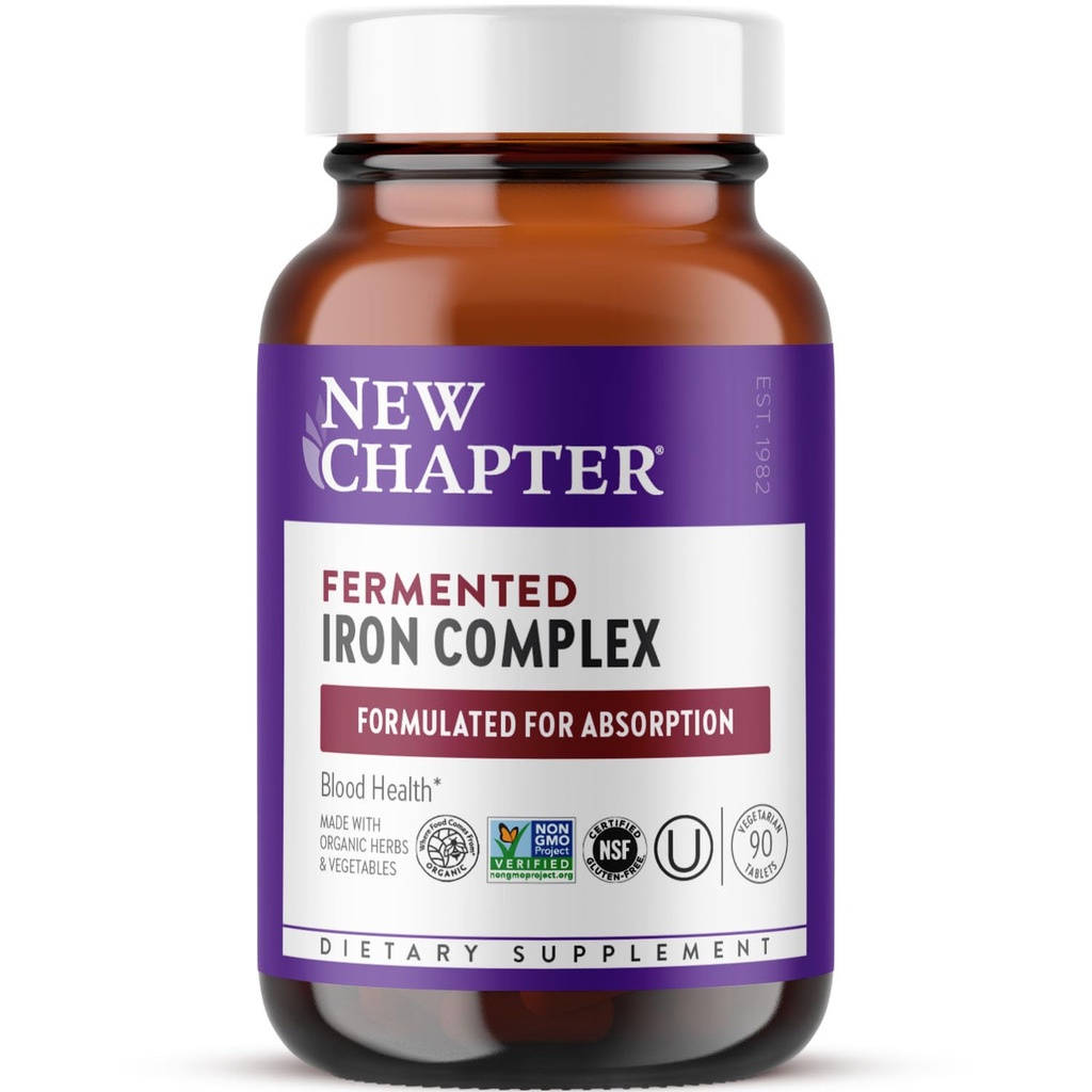 New Chapter Iron Supplement, Whole-Food Fermented Iron Complex Made with Organic Vegetables & Herbs + One Daily Non-Constipating Dose- 90ct, 3 Month Supply