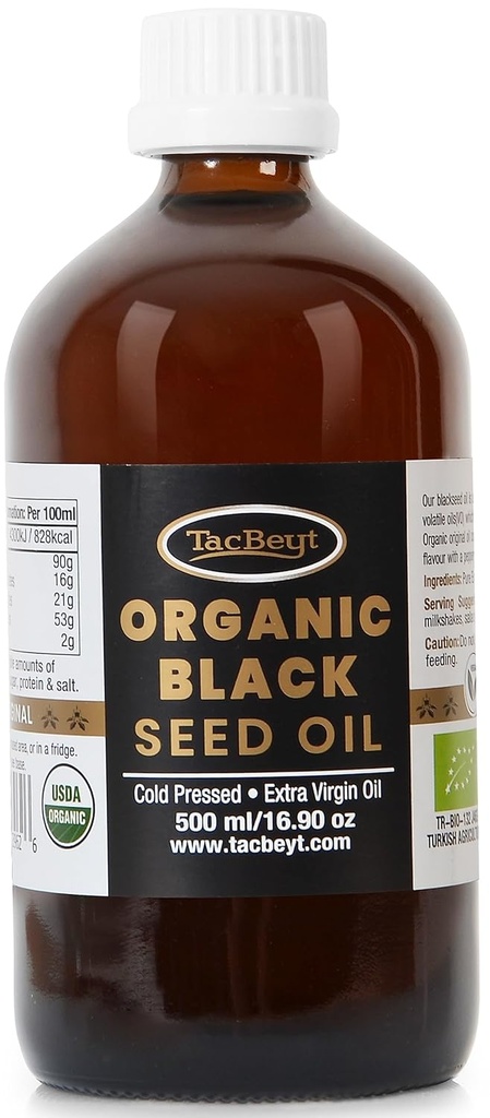 TacBeyt Black Seed Oil, Organic Cold Pressed Liquid, 2% Thymoquinone, 100% Original Turkish Black Seed Oil, USDA Certified, Gluten Free, Non GMO, Cold-Pressed, (Original 16.90 Fl Oz)