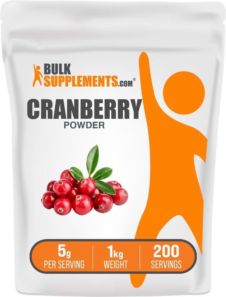 BulkSupplements.com Cranberry Powder - Cranberry Supplements for Women & Men, Air Dried Cranberries - Unsweetened & Gluten Free, 5g per Serving, 1kg (2.2 lbs) (Pack of 1)