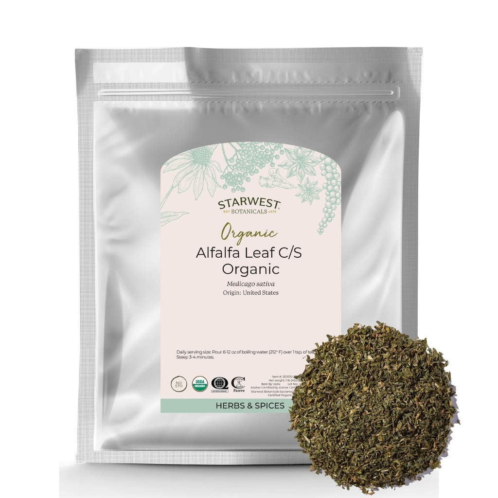 Starwest Botanicals Organic Alfalfa Leaf, Use in Tea - Bulk 1 lb Bag