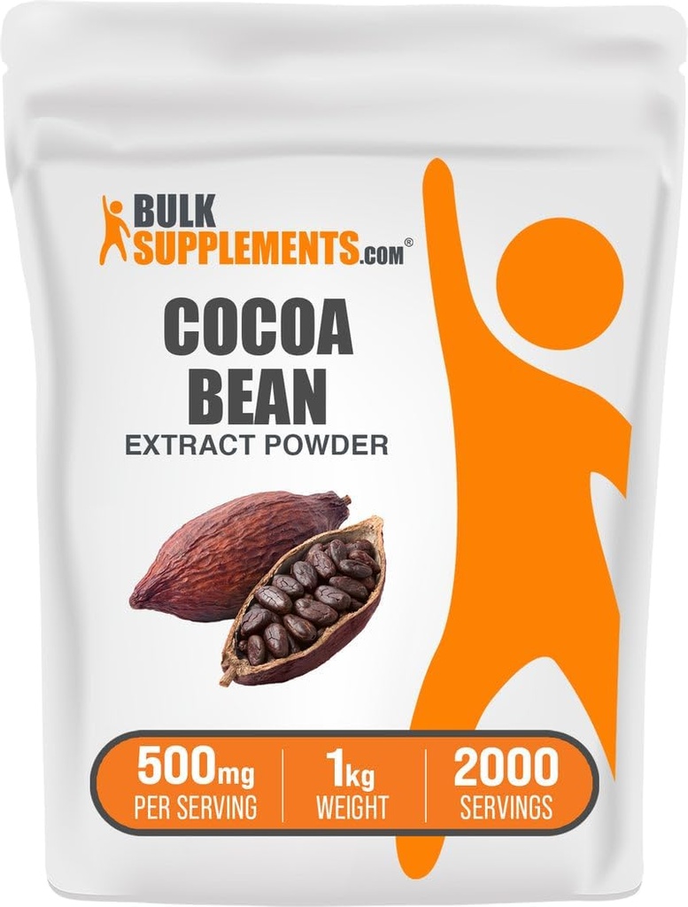 BulkSupplements.com Cocoa Bean Extract Powder - Cocoa Supplement - Unsweetened, Vegan & Gluten Free, 500mg per Serving, 1kg (2.2 lbs) (Pack of 1)