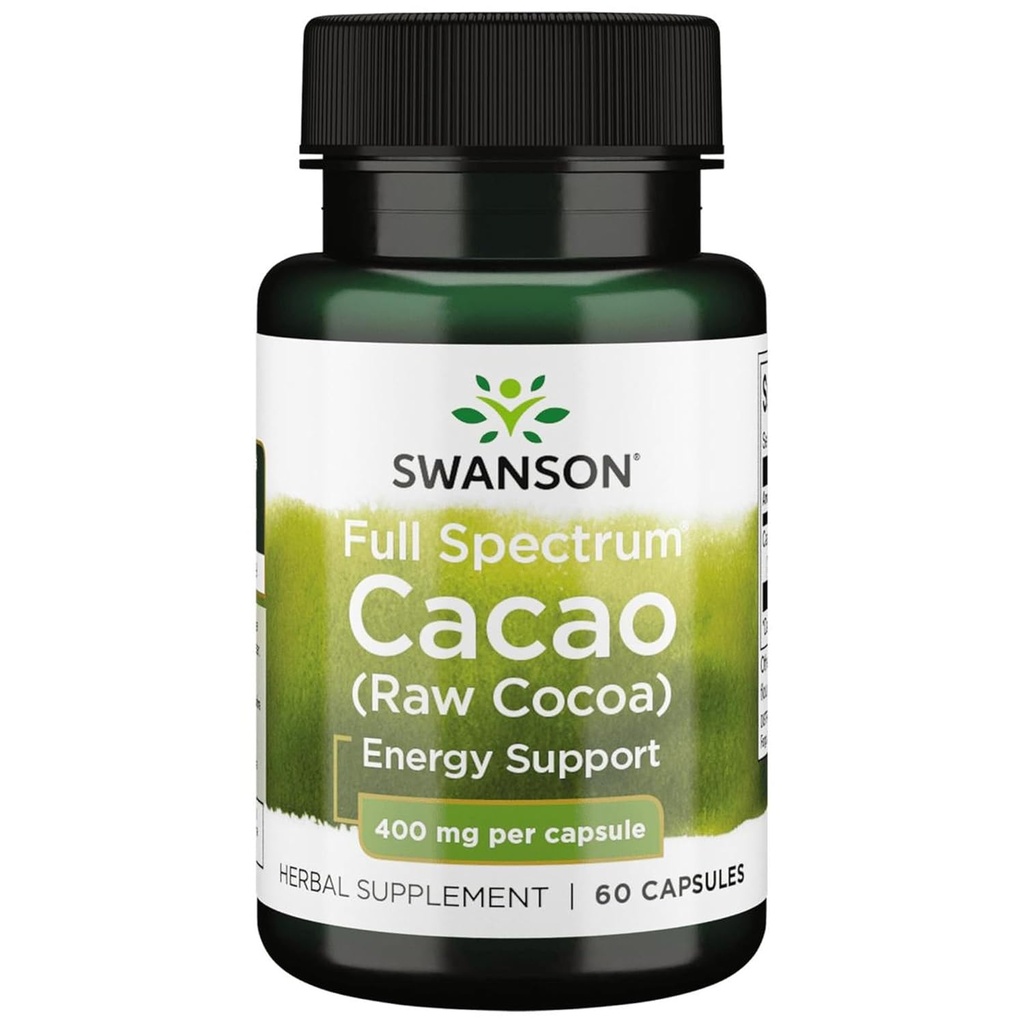 Swanson Full Spectrum Cacao (Raw Cocoa) - Herbal Supplement Promoting Mild Energy Support - Traditional Whole Fruit Formula - (60 Capsules, 400mg Each)