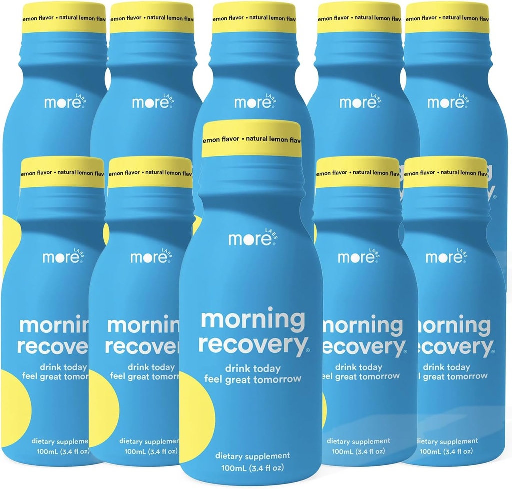More Labs Morning Recovery Natural Lemon Flavor Electrolyte & Milk Thistle Drink 10 Pack | Hydrate While Drinking | Highly Soluble Liquid DHM