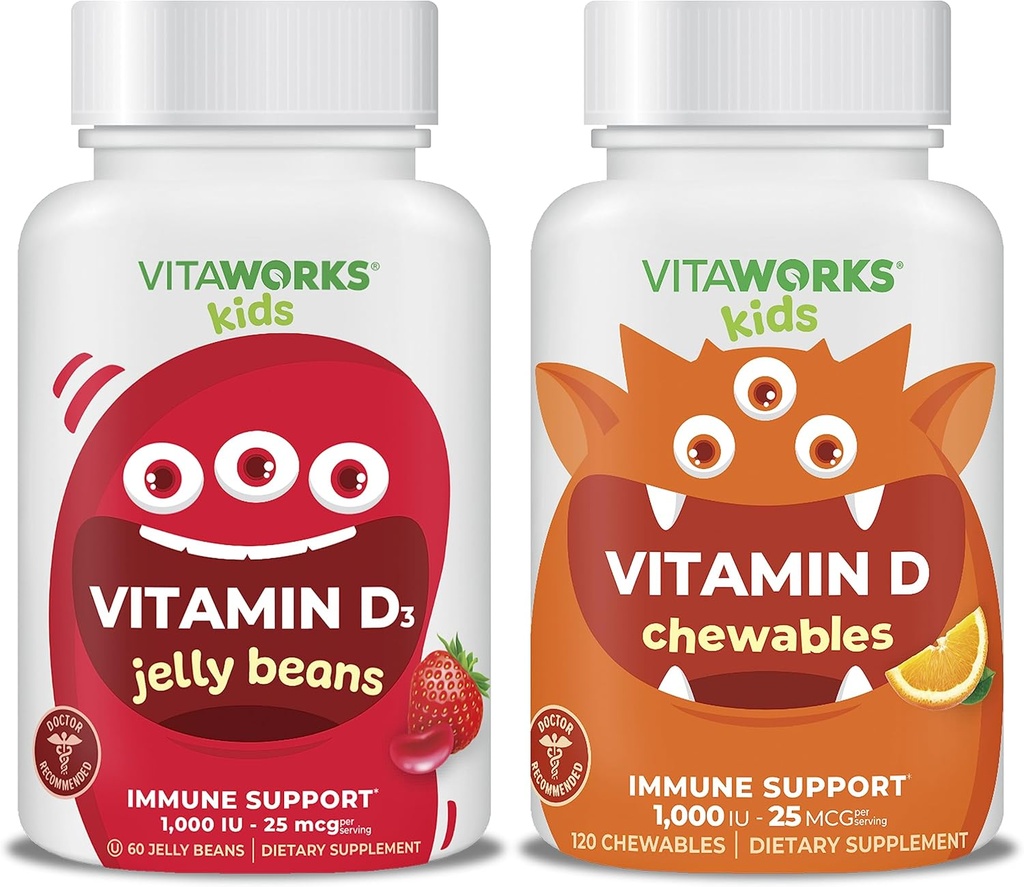 Kids Vitamin D3 1000 IU Jelly Beans + Vitamin D3 1000 IU Chewables Bundle