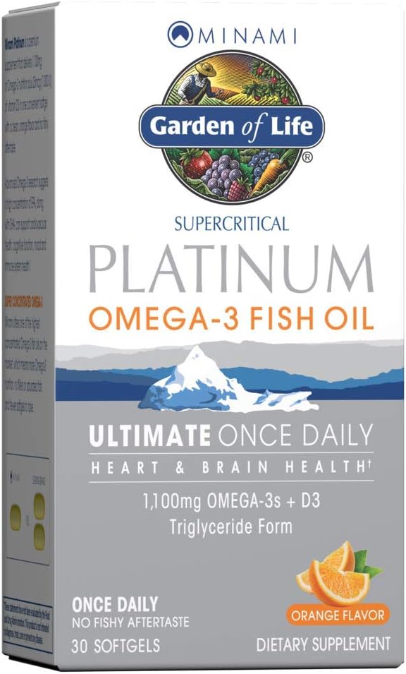 Garden of Life Minami Supercritical Platinum Omega 3 Fish Oil Supplement - Orange, 30 Softgels, Ultimate Once Daily Fish Oil Omega 3 for Heart & Brain Health, 1100mg Omega-3s + 1,000 IU Vitamin D3