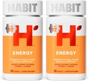 Habit Energy Supplement 2 Pack (120 Capsules) - New Look, Supports Energy, Mental Alertness and Focus, Natural Caffeine, Vitamins B & C, Green Tea Extract, Vegan, Non-GMO