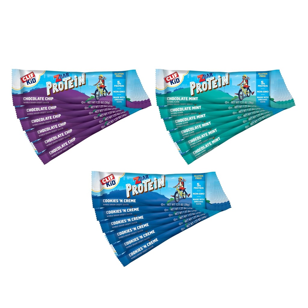 Zbar Protein - Chocolate Chip, Chocolate Mint, and Cookies 'n Creme - Variety Pack - Crispy Snack Bars - Made with Organic Oats - Non-GMO - 5g Protein - Gluten Free Protein Bars (18 Pack)