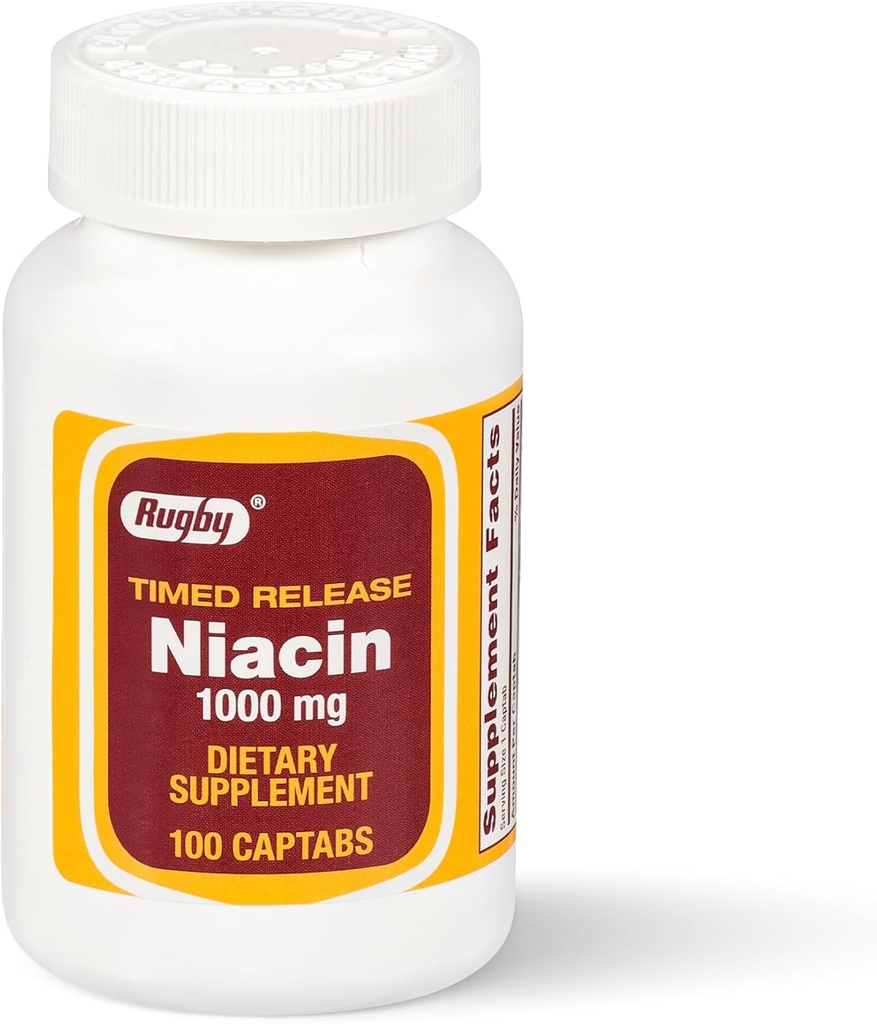 Rugby Timed-Release Niacin 1000mg Dietary Supplement for Adults for Energy, Circulation and Metabolism Support, 100 Captabs (Pack of 1)