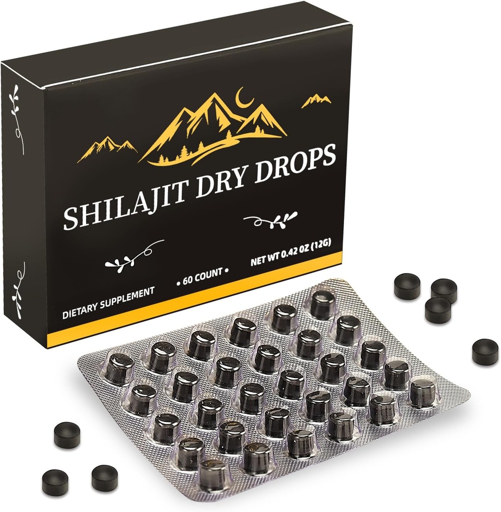 Shilajit Pure Himalay Resin Dry Drops Tablets |Himalaya shilajit, Immune Support,Pure Natural shilajit | 85+Trace Minerals & Fulvic Acid for Energy, Pure Himalayan Resin 60 Tablets (1 Pack)