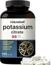 Potassium Citrate Supplement 99mg, 500 Capsules | Easily Absorbed Chelated Form – Essential Mineral Electrolyte Balance – Supports Muscle, Bone, & Heart Health – Non-GMO