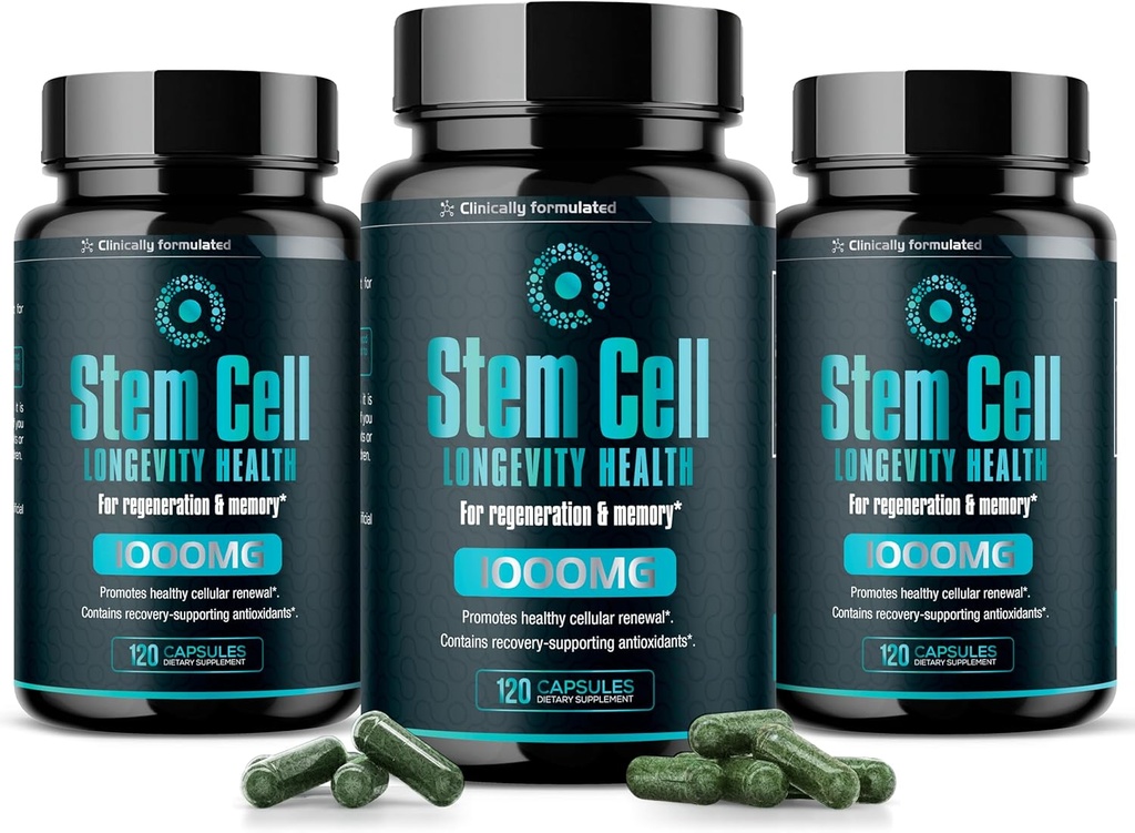 Premium Stem Cell Supplements 1,000mg (360 Caps) Boost Immunity, Reduce Joint Soreness, Support Natural Anti-Aging & Longevity with Spirulina & Chlorella for Vitality, Celulas Madre Health Formula