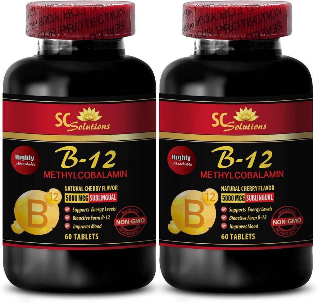 b12 Vitamins 5000 mcg - METHYLCOBALAMIN Vitamin B-12 5000 - Sports Nutrition Endurance, Energy Booster, Energy Supplements for Men Over 50, Vitamin b 12, Skin Support Supplements - 2 Bottles 120 Tabl