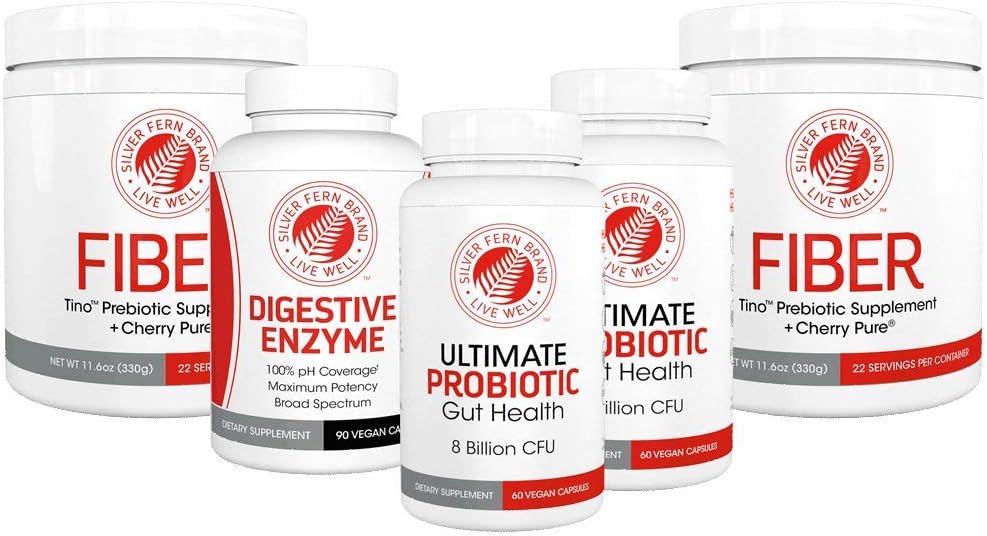 Silver Fern Brand 60 Day Digestive System Reboot Kit - Gut Health Maintenance &Support - Probiotic, Fiber & Digestive Enzymes