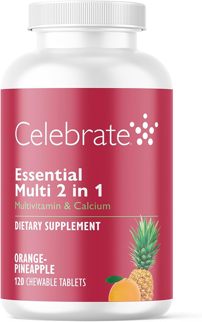 Celebrate Vitamins 2-in-1 Bariatric Multivitamin with Calcium Citrate - Vitamins A, D, E for Post Bariatric Surgery, Gastric Bypass and Sleeve Gastrectomy Patients - Orange Pineapple (120 Chewables)