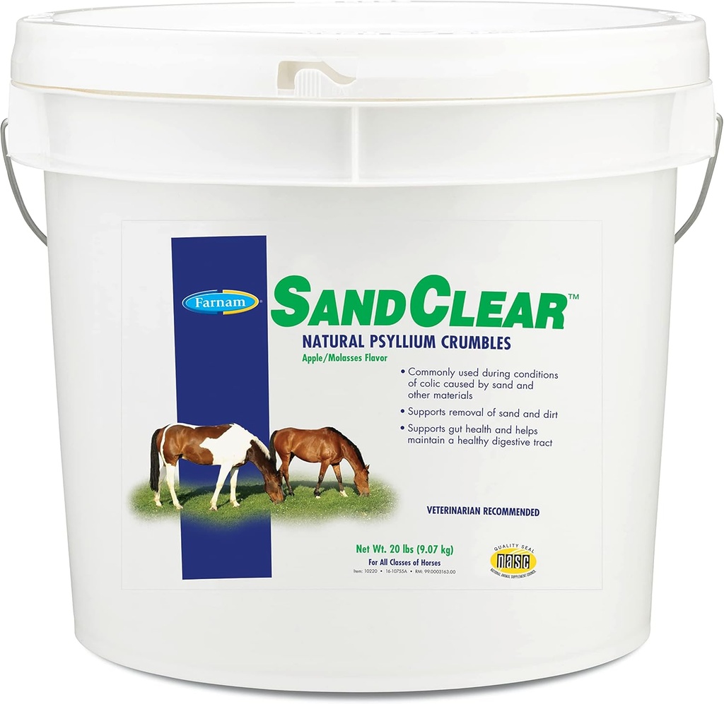 Farnam SandClear Psyllium Crumbles Supplement for Horses, Helps Remove Sand from Colon & Supports Digestive Health, Apple/Molasses Flavor, 20 lbs.