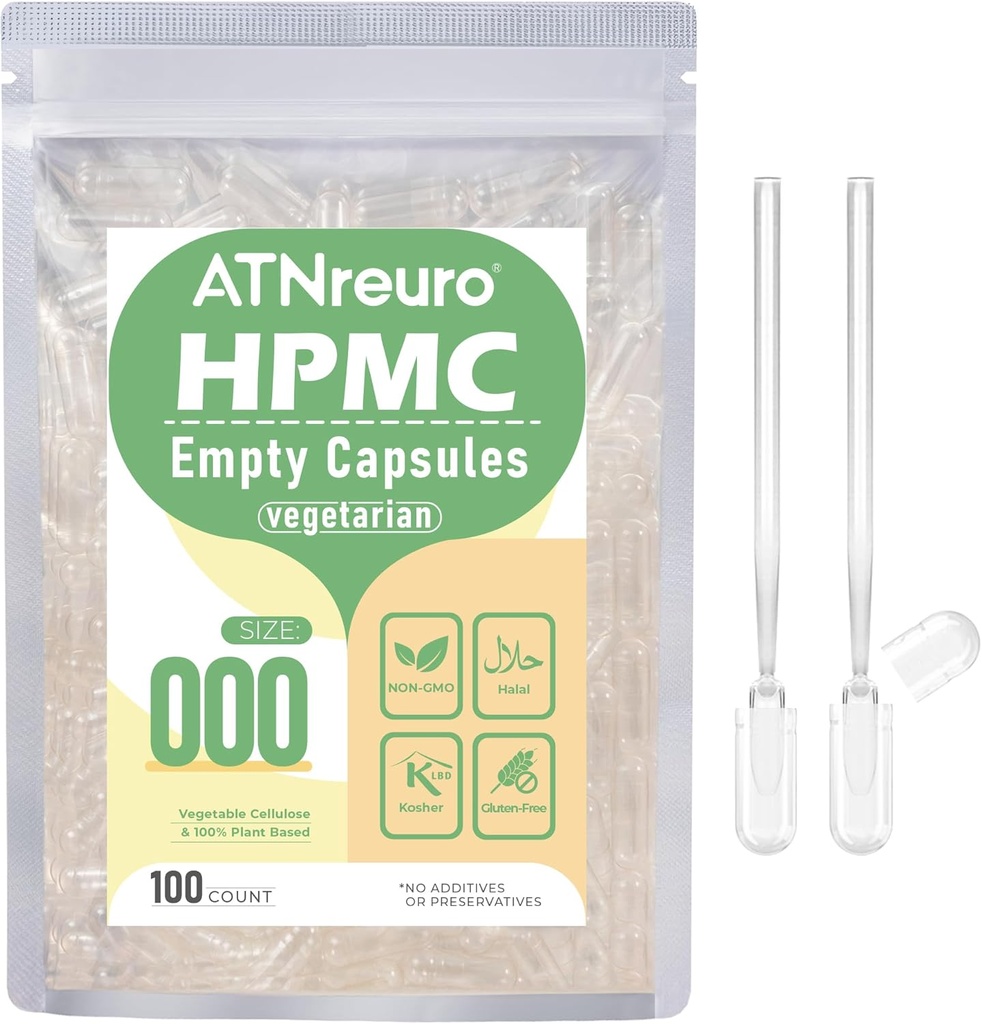 000 Empty Vegan Capsules with 2 Micro Spoons - 100 Count Empty Vegetarian Capsule - Empty Pill Capsules for Powders Supplements