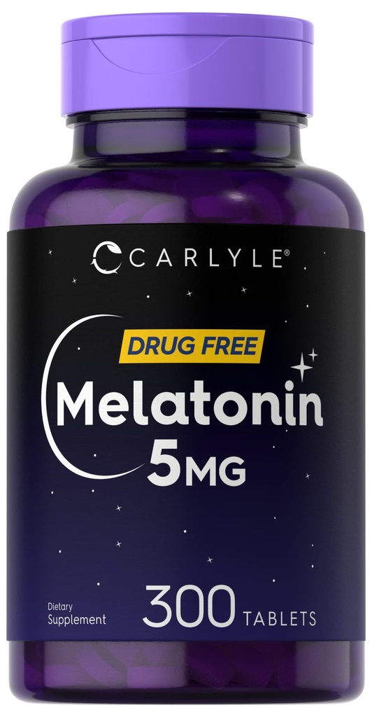 Carlyle Melatonin 5mg | 300 Tablets | Drug Free Supplement | Vegetarian, Non-GMO, Gluten Free