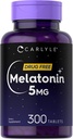 Carlyle Melatonin 5mg | 300 Tablets | Drug Free Supplement | Vegetarian, Non-GMO, Gluten Free