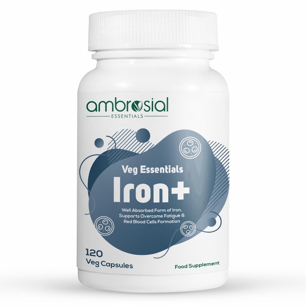 Ambrosial Iron Tablets High Strength 25mg| Iron Supplement for Women & Men| Blood Support & Helps Reduce Tiredness & Fatigue | Enhanced Absorption & Non - Constipating (Pack of 1-120 Capsules)