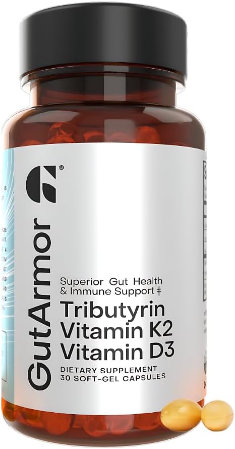 Gut & Heart Health + Immune Support | 1 Month Supply | 30 Soft Gel Capsules | Pure Butyrate 350mg & Vitamin D3 2000IUs & Vitamin K2 120mcg | Heart Health | Gastrointestinal Support