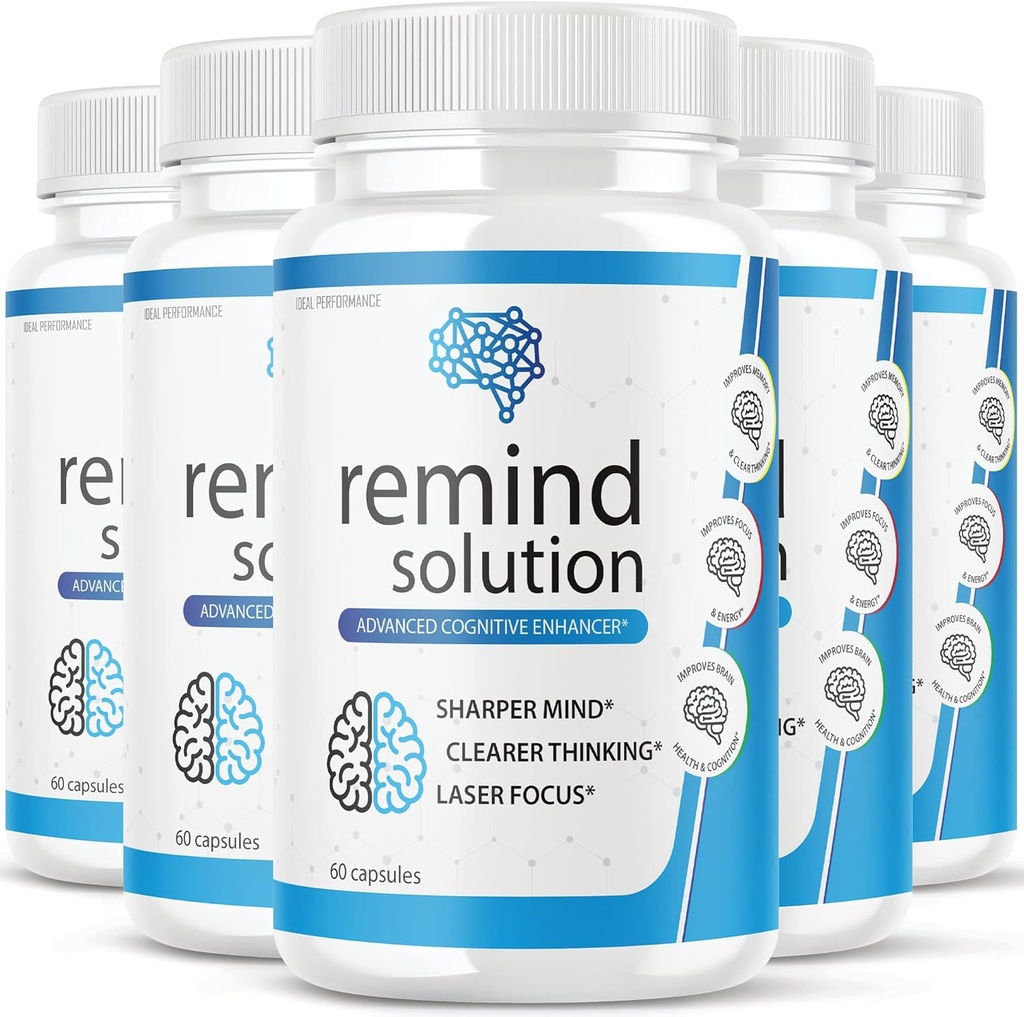 (5 Pack) Remind Solution for Memory Advanced Cognitive Brain Health Function Focus Max Concentration Recall Supplement (300 Capsules)