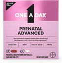 One A Day Prenatal Advanced- Prenatal Vitamins with Folic Acid, Choline, DHA & Iron, Pregnancy Vitamins for Women to Support Baby’s Development, 60+60 Ct (120 Total Set) (Packaging May Vary)