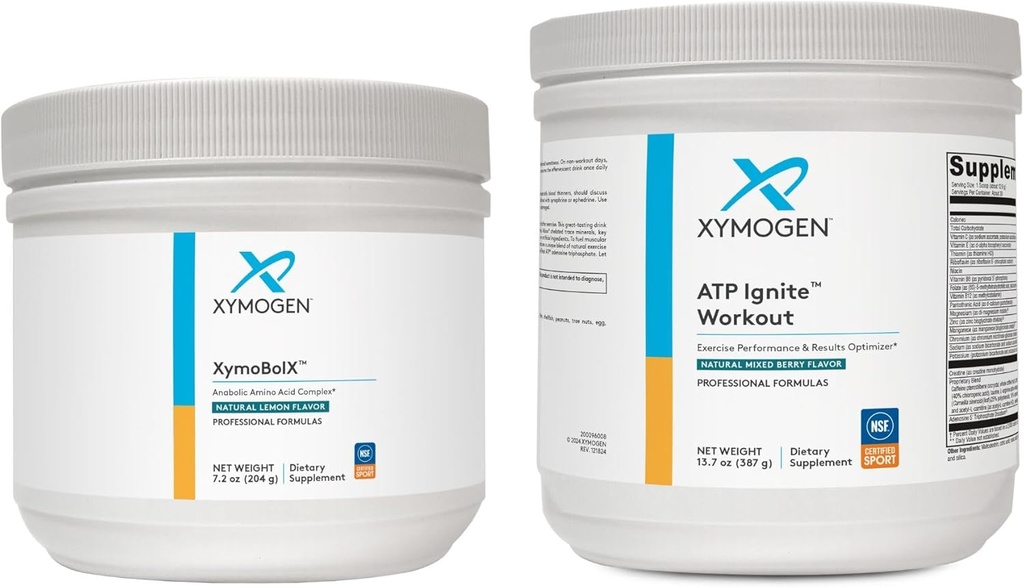 XYMOGEN XymBolX Lemon + ATP Ignite Workout Powder Bundle - Supports Performance, Recovery + Energy (2 Bottles, 7.2oz + 13.7oz Each)